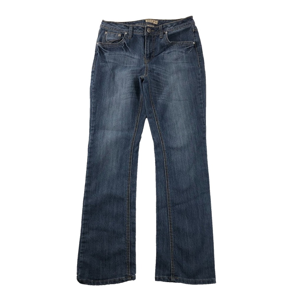 Earl Jean Jeans Women's Size 8 Denim Straight Embellished Bling Y2K Western Glam - Picture 1 of 12